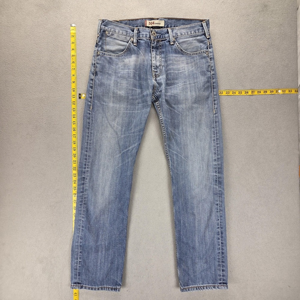 Vintage Levis 504 Jeans Mens 32x32 Blue Straight Engineered Whiskers Zip Fly